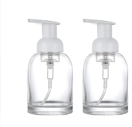 2 PCS Glass Foam Soap Dispenser - 8.5 Oz Transparent Pump Bottle for Bathroom and Kitchen, Refillable (250ml)