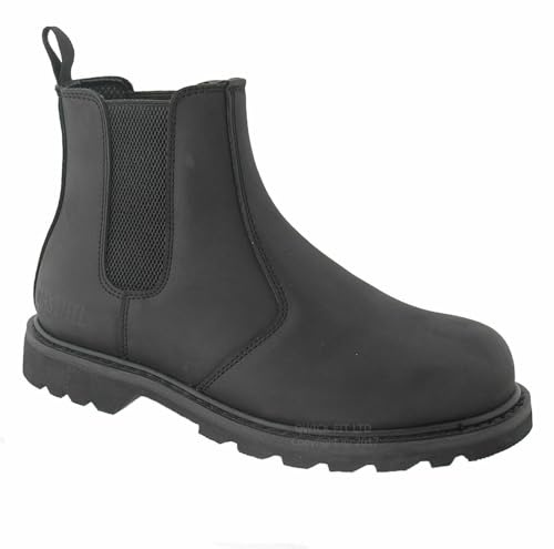 MAXSTEEL MENS SLIP ON CHELSEA DEALER SAFETY BOOTS WORK GOODYEAR WELTED BOOTS SHOES STEEL TOE CAP SIZE (BLACK, UK Footwear Size System, Adult, Men, Numeric, Medium, 8)