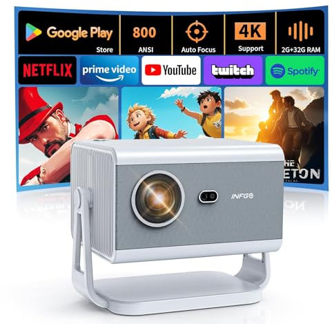 INFGO Home Cinema Proiettore 4K Supportato 1080P Full HD Proiettore con 28000 Lumen, WiFi 6 & Bluetooth 5.4, Compatibile con Smartphone & Laptop Bianco