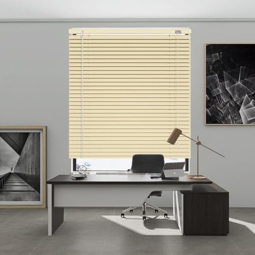 Persianas Venecianas Aluminio Estores para Ventanas de Baño 25 35 45 80 100 120 135 155 Cm Persianas de Privacidad Cortinas Venecianas Sin Taladrar(Light Yellow)