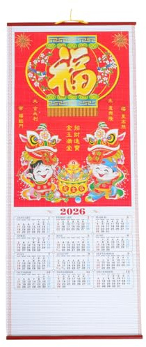PartyKindom 2026 Wall Calendar Year of the Horse Chinese New Year Scroll Calendar Feng Shui Home Office Hanging Decor with Lunar Dates and Good Luck Symbols