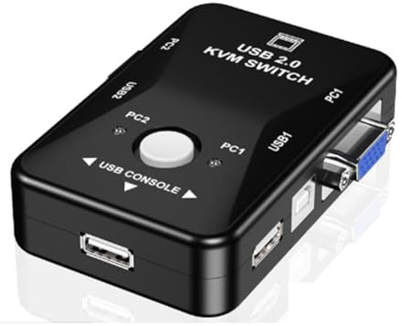 Janasiba Interruptor de ratón KVM USB 2.0, teclado, divisor VGA, conmutador compartido, conmutador KVM USB, 2 puertos, VGA, caja conmutadora SVGA, fácil de usar