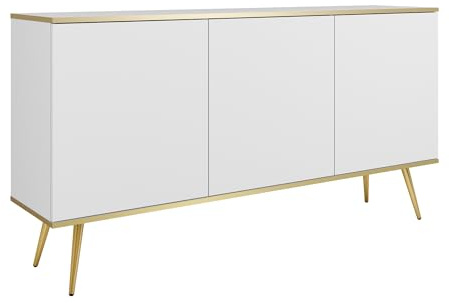 Kommode Banff K160 - Weiß - Goldene Beine - Breite 160 cm, Höhe 85 cm, Tiefe 39 cm