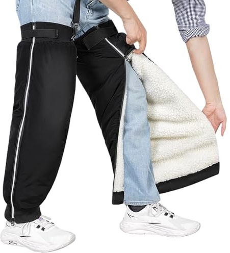 GREUS Winter Motocycle Leg Warmers, Waterproof Warm Fleece Lining Scooter Cycling Knee Protector Covers, Reflective Stripe