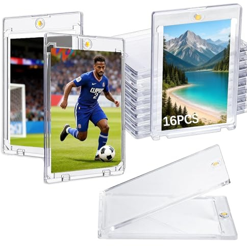 Purixyz Set di 16 Carte Cornici Acriliche da 35PT, Portacarte Magnetici Custodie Protettive Trasparenti con Chiusura Magnetica, Protezione UV per Carte da Collezione Magic e Sportive