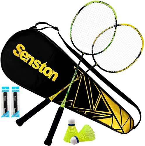 Senston Racchetta Da Badminton Per 2 Giocatori, Con Borsa, Volano, Overgrip