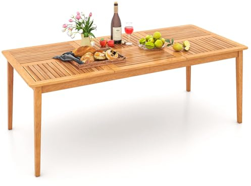 COSTWAY Trädgårdsbord av akaciaträ, 200 x 90 cm, trädgårdsbord för 8 personer, med parasollhål, balkongbord för trädgård, terrass