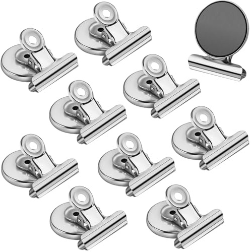 FAYAHAR 10 stycken magnetiska klämmor, magnetklämmor, magnetiska metallhäftar, kylskåpsmagnetklämmor, kylskåpsklämmor för foton, whiteboard, anteckningar, kort (silver)