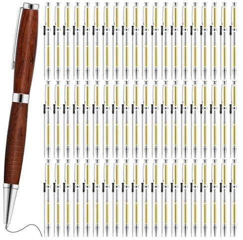 Akfldms Kit 60 Bolígrafos Giratorios para Torneado Madera, Bolígrafo Delgado 7mm,A Granel con Paquete Repuesto para Proyectos Torneado Madera, para Manualidades Bricolaje, Color Plateado.