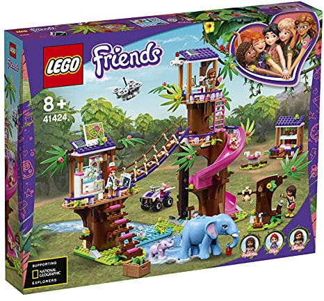 LEGO Friends 41424 La Base de Sauvetage dans la Jungle et la Clinique Vétérinaire, Jouet avec Figurines d'Animaux et Mini Poupées