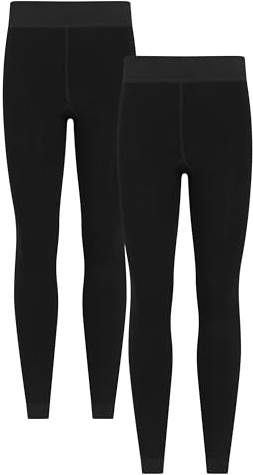 Mountain Warehouse Womens Fluffy Fleece Lined Thermal Leggings Multipack - Lightweight Ladies Pants, Warm & Cosy - Autumn Winter, Outdoors, Travelling & Hiking Black (2 Pack) S