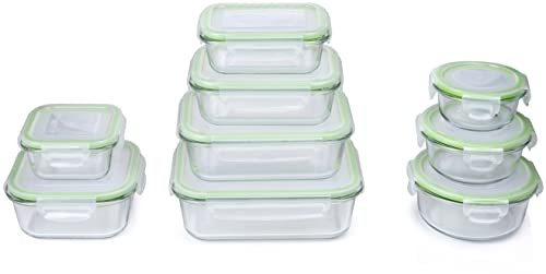 alpina Frischhaltedosen mit Deckel - Glas - 12-Teilig - Glasbehälter - Aufbewahrungsbox - Mikrowelle, Gefrierschrank, Über und Spülmaschine Sicher - 9 Größen
