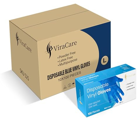 ViraCare 1000 x Blue Vinyl Gloves Large, Latex Free, Powder Free