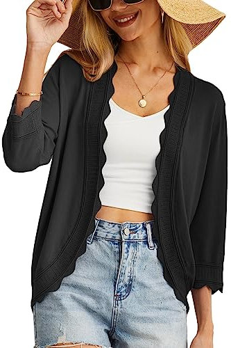 GRECERELLE Womens Summer Cardigan Lightweight Soft Casual Cropped Knit Shrugs Jumper Womens Tops for Dress Summer Evening Wedding (Black, S)