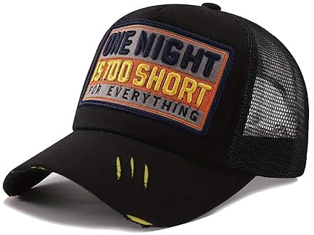 Sporty Trucker Mesh Baseballcap One Night Distressed Cap Herren Damen (schwarz)