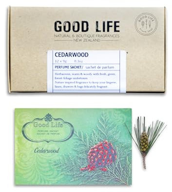 Sacchetti profumati per armadio al legno di cedro Good Life | Progettate in Nuova Zelanda | 12 bustine