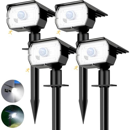 nipify Lampe Solaire Exterieur Detecteur de Mouvement Lot de 4 - Spot Solaire Exterieur Puissant 56 LED/3 Modes avec Étanche, Réglable LED Lumiere Solaire Exterieur pour Jardin Chemins(Blanc Froid)