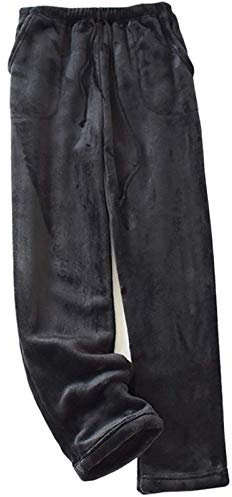 Fleecehose Damen Warm Weites Bein Pyjamahose Lang Fleece Haushose Lockere Freizeithose High Waist Freizeit Damenhose Mit Kordelzug Elegant Und Bequem Langes Warme Pyjama Winterhose (Black, XXL)