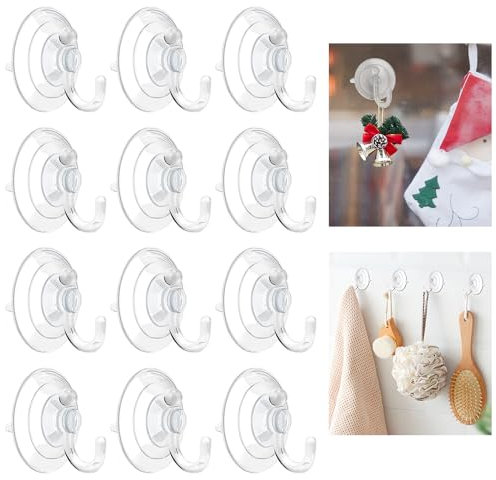 NAROSEBE 12 Stück Saugnapfhaken, Ø 45 mm, wiederverwendbar, Saugnäpfe mit transparentem Haken, Saugnapf-Haken für Dusche, Bad, Küche, Fenster