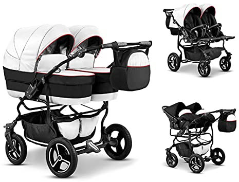 Elcar Zwillingskinderwagen 4 in 1 Twin Star inkl. Autositze - 13 Teile - in Weiß