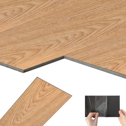 Suusolny Lot de 18 revêtements de sol en vinyle en PVC - 2,5 m² - Aspect bois - Carreaux décoratifs imperméables et antidérapants - Bois naturel