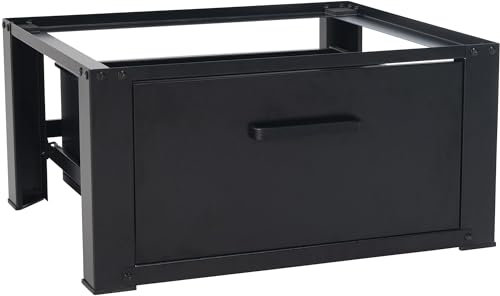DELUKE® Waschmaschinen Untergestell mit Schublade RAGO - Stahl, für 150kg Universal | Waschmaschinen Unterschrank Waschmaschinen Sockel Trockner Untergestell | Schwarz