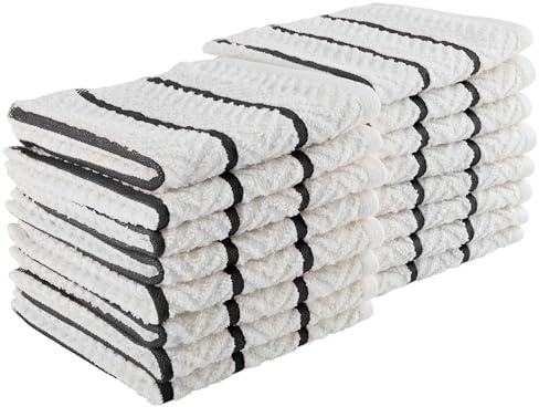 Dish Cloths 16-Pack - 12x12 Dish Cloths for Washing Dishes, Scrubbing, Drying and Everyday Messes - Soft and Absorbent Cotton Kitchen Towels - Kitchen Towels and Dishcloths Sets by Lavish Home (Black)
