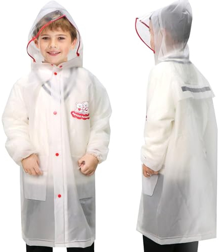 ANYOO Kids Rain Poncho with Hood Reusable Rain Jacket Lightweight & Durable Raincoats for Boys and Girls for Travel Outdoor