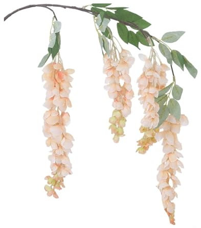 Paneles de Seto Artificial 2 piezas 120 CM 3/5 tenedores Wisteria flor artificial pared colgar plantas de cuerda floral ratán boda telón de fondo organizar el hogar decoración del techo vides(Champagn