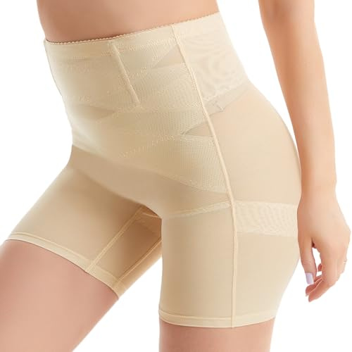 DiULi Culotte Gainante Femme Taille Haute - Shorty Anti-Frottement Cuisses,culpte Ventre Plat avec Élasticité Haute, Sculptant en Ventre Plat Invisible Short Minceur,Couleur chair,L