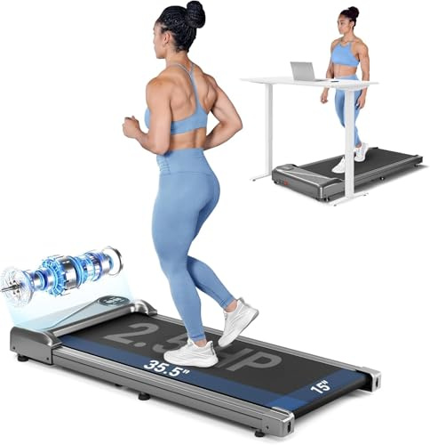 Tapis de Course Portable pour la Maison et Le Bureau, Walking Pad Électrique Moteur 2.5 HP Tapis Roulant 6km/h avec Télécommande, Écran LCD,Capacité 120 KG (Argenté)