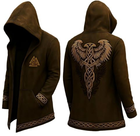Chaqueta de Motociclista con Capucha de mitología Medieval para Hombre, de Manga Larga, Informal, Holgada, para Uso Diario, Primavera, otoño e Invierno. Chaquetas Vaqueras Hombre