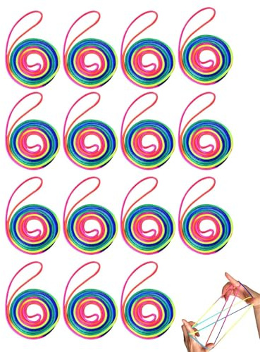 FUGLUS 15 piezas Juegos De Dedos Rainbow Rope Flexible para NiñOs, Juego De Dedos para NiñOs, Cuerda De Arco Iris, Flexible, Cuerda De Arco Iris, Juego Educativo para NiñOs（1.6 m X 2.5 mm）