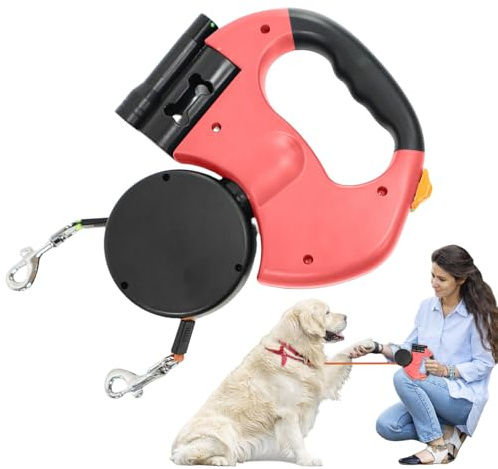Correa retráctil para perro, doble correa extensible para 2 perros, cuerda de tracción doble para mascotas, diseño antienredos de 360°, con cinta de nailon reflectante, para perros de hasta 50 kg