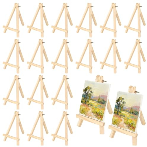 CHUEHKAK Lot de 20 petits chevalets de table en bois (19 x 11 cm), triangulaires pliables, pour artisanat, photos et cartes de visite