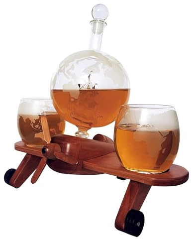 Whiskyglas och karaffset – whiskypresentkollektion med flygplan, premiumglas för herrbar | Kristallkaraff med matchande whiskyglas för och speciella firanden