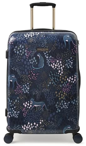 Sara Miller London Hardside Luggage, 4 Wheel Trolley Spinner, Medium 67 x 25 x 42 cm, Midnight Blue Leopard