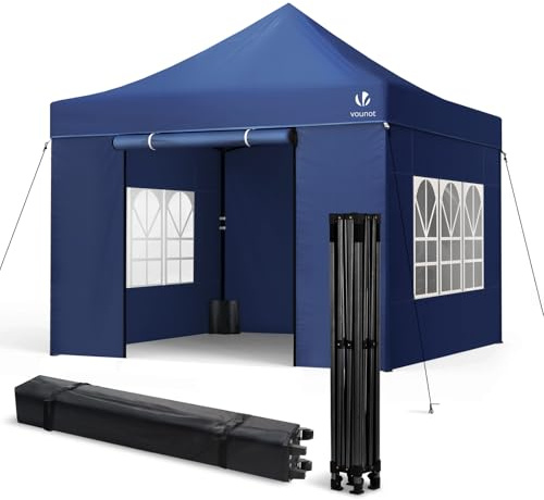 VOUNOT® Carpa Plegable Gazebo 3x3m Reforzado con 4 Paredes Laterales Sacos Arena y Bolsa de Transporte Cenador Resistente Pabellón de Jardín para Camping, Fiestas, Exterior, Color Azul