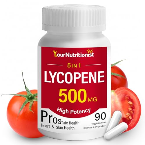 Your Nutritionist | Lycopene 500MG & Prostate Supplement for Men 5-IN-1 | Supports Heart & Skin Health， with Saw Palmetto Berry Extract, Pumpkin Seed Oil, Zinc & Selenium | Vegan, Non-GMO, 90 Capsules