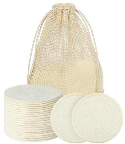 HOTUT Dischetti Struccanti Lavabili in bambù Riutilizzabili,20 Pezzi Dischetti Struccanti Riutilizzabili in cotone con Sacchetti in Rete Lavabili,Dischetti Ecologici per Viso Occhi Collo Labbra
