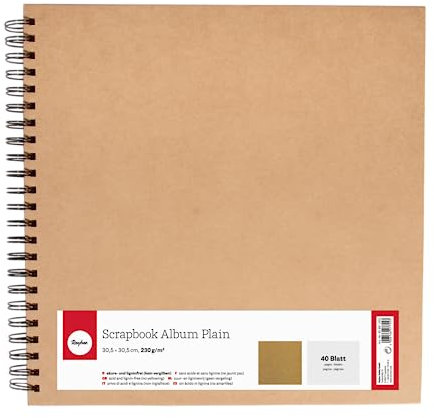 Rayher Scrapbooking Album, 30,5 x 30,5 cm, 40 Blatt (80 Seiten), säure- und ligninfrei, Fotoalbum, Spiralalbum aus Kraftpapier, selbst gestalten, Hochzeit, Taufe, Geburtstag, 60681000