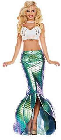 Party King PK845 Under the Sea Mermaid Costume Adult Sized, Turquoise/White, Large