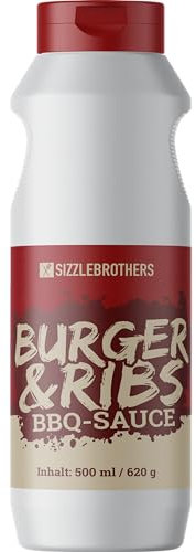 Burger & Ribs BBQ Sauce 500 ml - Perfekt für Burger, Grillfleisch, Steaks, Pulled Pork, Hähnchen & Co. - Barbecue Glaze für Spareribs - SizzleBrothers