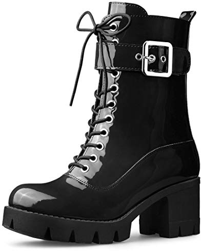 Allegra K Women's Zip Platform Chunky Heel Combat Boots