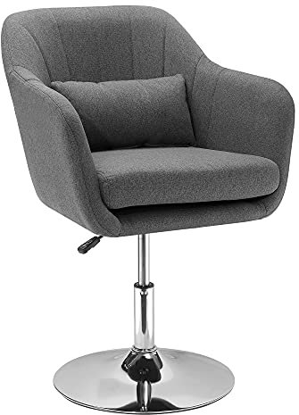 HOMCOM Sessel Loungesessel mit Armlehne, Lendenkissen, Gepolstert Relaxsessel mit Metallrahmen, Leinenoptik, Höhenverstellbar Drehstuhl für Schlafzimmer, Wohnzimmer, Dunkelgrau