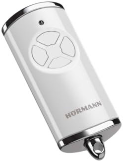 Hörmann Handsender HSE 4 BS (Frequenz 868 MHz, Hochglanz weiß, Garagentorantrieb mit Chrom-Kappen, Batterien, Maße 28x70x14 mm, inkl. Schlüsselring) 4511565