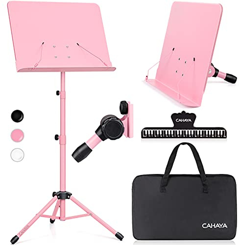 CAHAYA Sheet Music Stand & Tabletop Music Stand Solid Back with Carrying Bag for Books Notes Laptop Tablet Pink CY0194