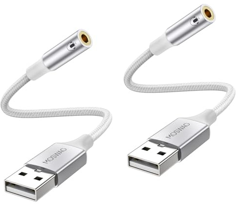 MOSWAG Adaptateur USB vers Jack 3,5 mm, Carte Son Externe USB A vers AUX Stéréo Auxiliaire 3,5mm Compatible avec Casque,PC,Linux (Remarque: Ne Convient Pas Aux Téléviseurs)