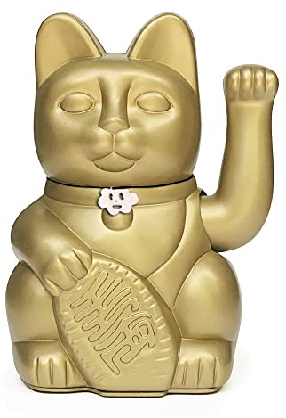 Diminuto Cielo Winkekatze Glückskatze Maneki Neko Glücksbringer Japanische Glückskatze Dekofigur mit Beweglichem Arm Batteriebetrieben für Schreibtisch Büro Wohnzimmer Eingang Geschenkidee (Gold, M)
