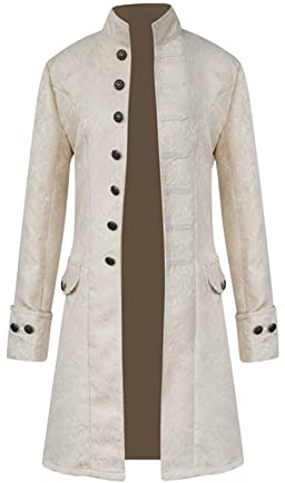 YMING Uomini Vittorianischer Cosplay Frack Steampunk Jacquard Tessuto Cappotto Bianco 4XL